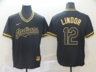 Cleveland Indians #12 Francisco Lindor Nike Black Gold Fashion Jersey