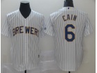 Milwaukee Brewers #6 Lorenzo Cain White Pinstrip Cool Base Jersey