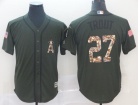 Los Angeles Angels #27 Mike Trout Green Salute To Service Jersey