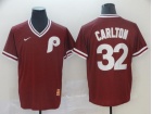 Philadelphia Phillies #32 Steve Carlton Red Nike Cooperstown Collection Legend V-Neck Jersey