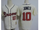 Atlanta Braves #10 Chipper Jones Cream Throbwack Jersey