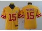 Youth Kansas City Chiefs #15 Patrick Mahomes Yellow Inverted Legend Limited Jersey