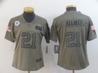 Woman Dallas Cowboys #21 Ezekiel Elliott 2019 Olive Salute to Service Limited Jersey