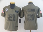 Youth Dallas Cowboys #21 Ezekiel Elliott 2019 Olive Salute to Service Limited Jersey