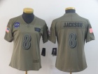 Woman Baltimore Ravens #8 Lamar Jackson 2019 Olive Salute to Service Limited Jersey