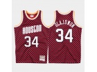 Houston Rockets #34 Hakeem Olajuwon Red Checkerboard Mitchell & Ness Jersey