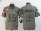 Youth Kansas City Chiefs #15 Patrick Mahomes 2019 Olive Salute to Service Limited Jersey