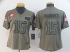 Woman Kansas City Chiefs #15 Patrick Mahomes 2019 Olive Salute to Service Limited Jersey