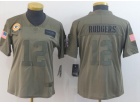 Woman Green Bay Packers #12 Aaron Rodgers Olive 2019 Salute to Service Limited Jersey