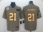 Dallas Cowboys #21 Ezekiel Elliott 2019 Olive Golden Number Salute to Service Limited Jersey