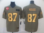 Kansas City Chiefs #87 Travis Kelce 2019 Olive Golden Number Salute to Service Limited Jersey