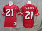 San Francisco 49ers #21 Deion Sanders Red with 75th Patch Throwback Football Jerseys