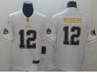 Green Bay Packers #12 Aaron Rodgers White Golden Edition 100th Season Jersey