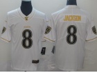 Baltimore Ravens #8 Lamar Jackson White Golden Edition 100th Season Jersey