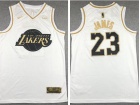 Nike Los Angeles Lakers #23 LeBron James White Golden Jersey