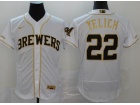 Nike Milwaukee Brewers #22 Christian Yelich White With Gold Name Flexbase Jersey