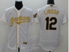 Nike Cleveland Indians #12 Francisco Lindor White With Gold Name Flexbase Jersey