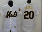 Nike New York Mets #20 Pete Alonso White With Gold Name Flexbase Jersey