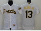 Nike Atlanta Braves #13 Ronald Acuna Jr. White With Gold Name Flexbase Jersey