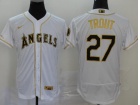 Nike Los Angeles Angels #27 Mike Trout White With Gold Name Flexbase Jersey