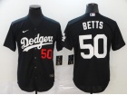 Nike Los Angeles Dodgers #50 Mookie Betts Black Cool Base Jersey with Red Number