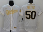 Nike Los Angeles Dodgers #50 Mookie Betts White Gold Flexbase Jersey