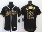 Nike Cleveland Indians #12 Francisco Lindor Black Golden Flexbase Jersey