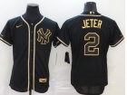 Nike New York Yankees #2 Derek Jeter Black Gold Flexbase Jersey