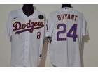 Nike Los Angeles Dodgers #8/24 Kobe Bryant White with KB Patch Jersey