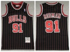 Chicago Bulls #91 Dennis Rodman Black Pinstripes 1995-96 Throwback Jersey