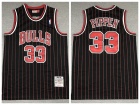 Chicago Bulls #33 Scottie Pippen Black Pinstripes 1995-96 Throwback Jersey