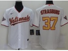 Nike Washington Nationals #37 Stephen Strasburg White With Gold Number Cool Base Jersey