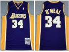 Los Angeles Lakers #34 Shaquille O'Neal Purple Throwback Jersey