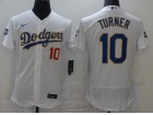 Nike Los Angeles Dodgers #10 Justin Turner White/Gold 2021 Gold Program Flexbase Jersey