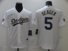 Nike Los Angeles Dodgers #5 Corey Seager White/Gold 2021 Gold Program Cool Base Jersey