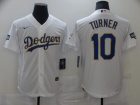 Nike Los Angeles Dodgers #10 Justin Turner White/Gold 2021 Gold Program Cool Base Jersey