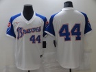 Nike Atlanta Braves #44 Hank Aaron White/Blue Pullover Jersey