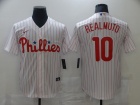 Nike Philadelphia Phillies #10 J.T. Realmuto White Pinstripes Cool Base Jersey