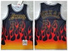 Los Angeles Lakers #32 Shaquille O'Neal Black Flames Heat-sealed Jersey