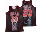 Chicago Bulls #23 Michael Jordan Black Pinstripes Portrait Jersey