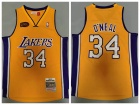 Los Angeles Lakers #34 Shaquille O'Neal Yellow 2000-01 with Final Patch Jersey