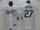 Nike Los Angeles Dodgers #27 Trevor Bauer White/Gold 2021 Gold Program Flexbase Jersey