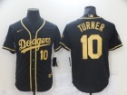 Nike Los Angeles Dodgers #10 Justin Turner 2021 Black Golden Cool Base Jersey