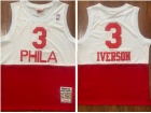 Philadelphia 76ers #3 Allen Iverson White/Red Throwback Jersey