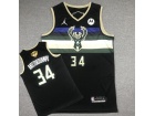 Jordan Milwaukee Bucks #34 Giannis Antetokounmpo Black With Finals Patch Jersey