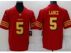 San Francisco 49ers #5 Trey Lance Red with Golden Number Limited Jersey