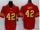 San Francisco 49ers #42 Ronnie Lott Red with Golden Number Limited Jersey