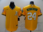 Nike Oakland Athletics #24 Rickey Henderson Yellow Pullover Jersey