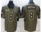 Dallas Cowboys #8 Troy Aikman 2021 Green Salute To Service Jersey