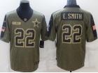 Dallas Cowboys #22 E.smith 2021 Green Salute To Service Jersey